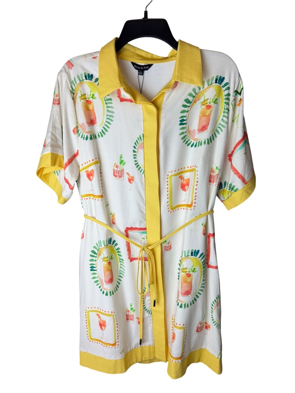 Strut & Bolt Happy Hour Cocktail Dress Yellow White L